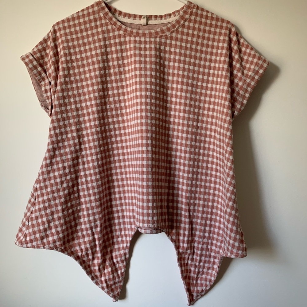 Lou & Gray for Loft Cuffed Short Sleeve Front Tie Pink & White Checkered Top - Picture 4 of 10